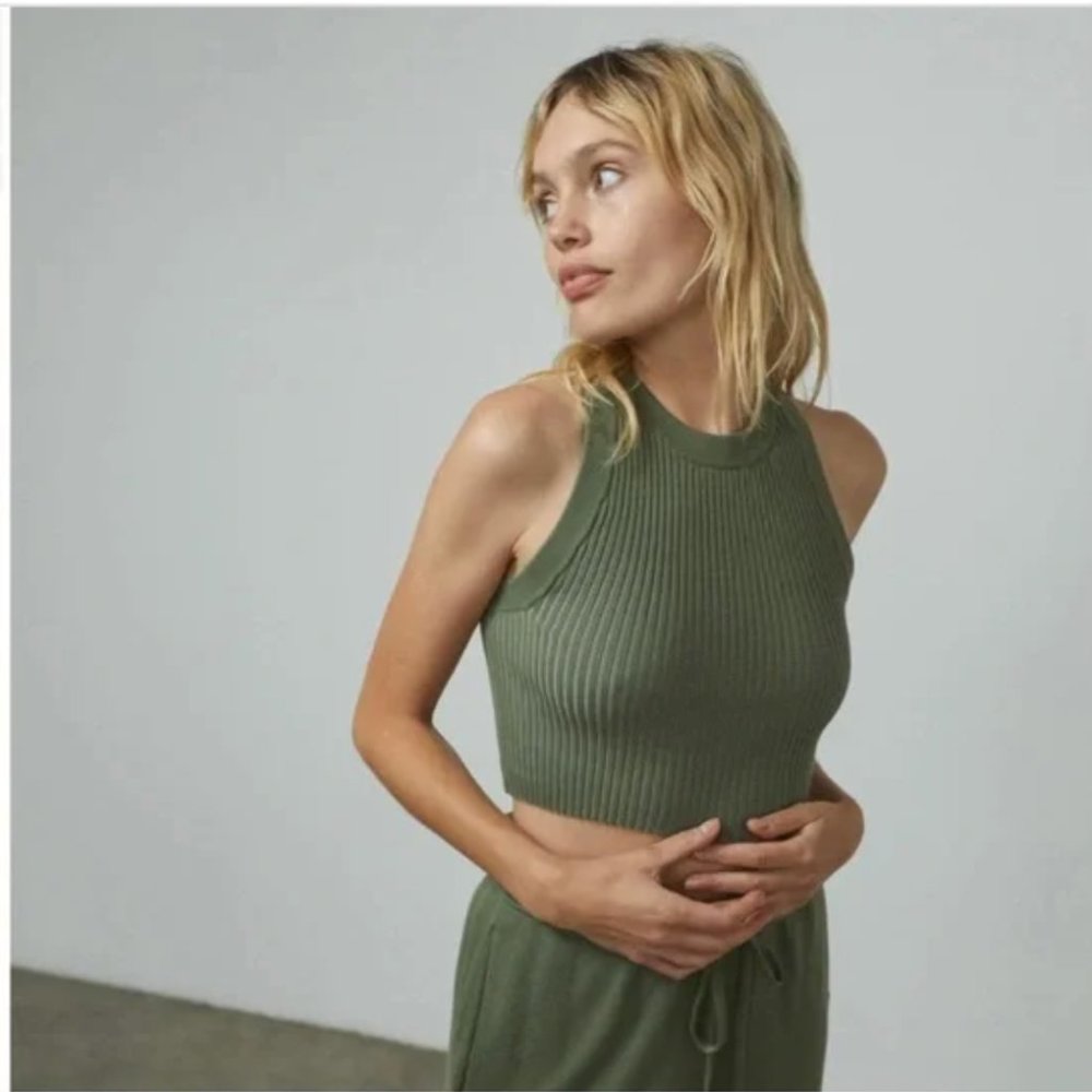 NWT LUNYA Cozy Cotton Silk Crop Tank Humble Green Crop Top - M